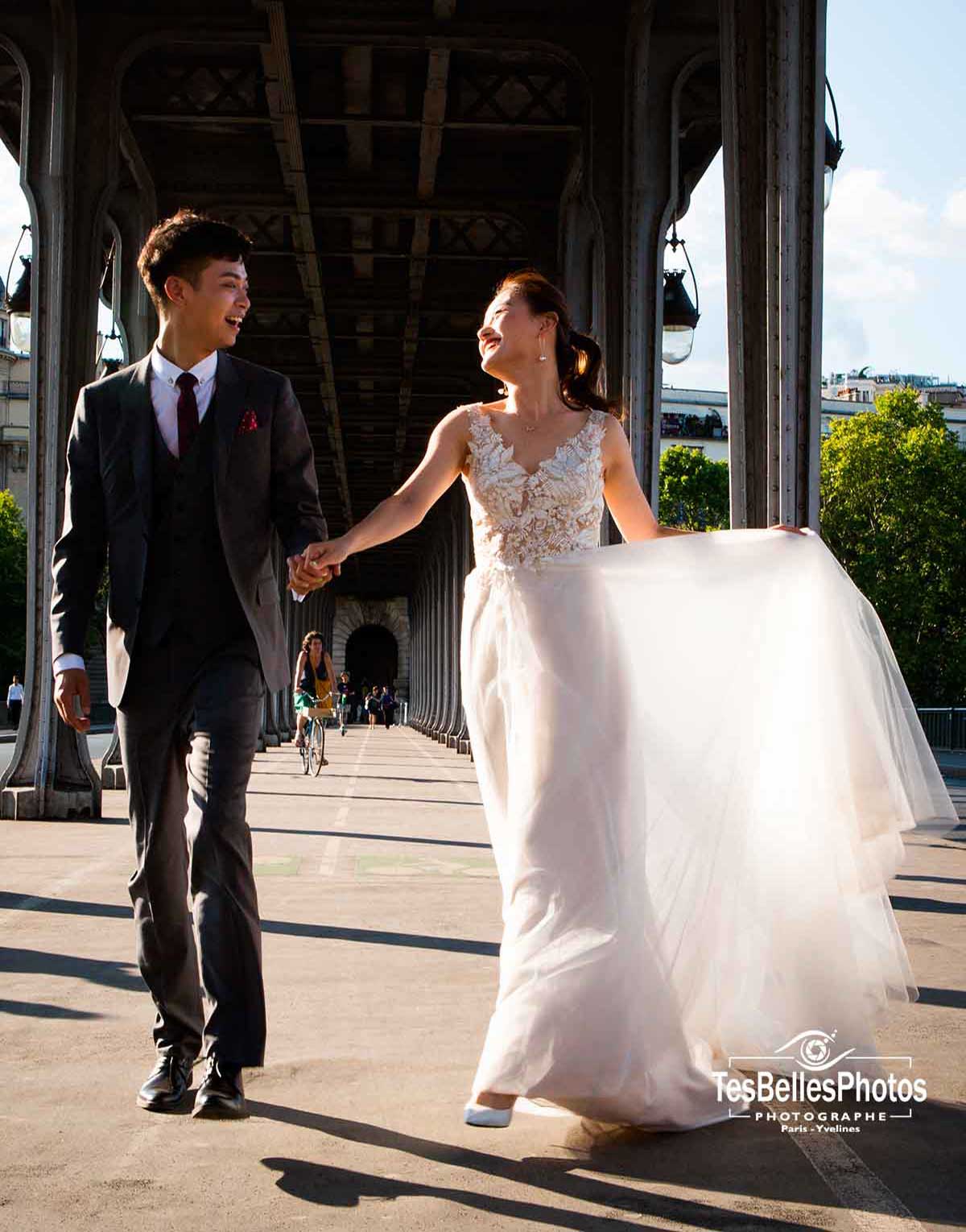 Séance photo mariage à Pont de Bir-Hakeim Paris
