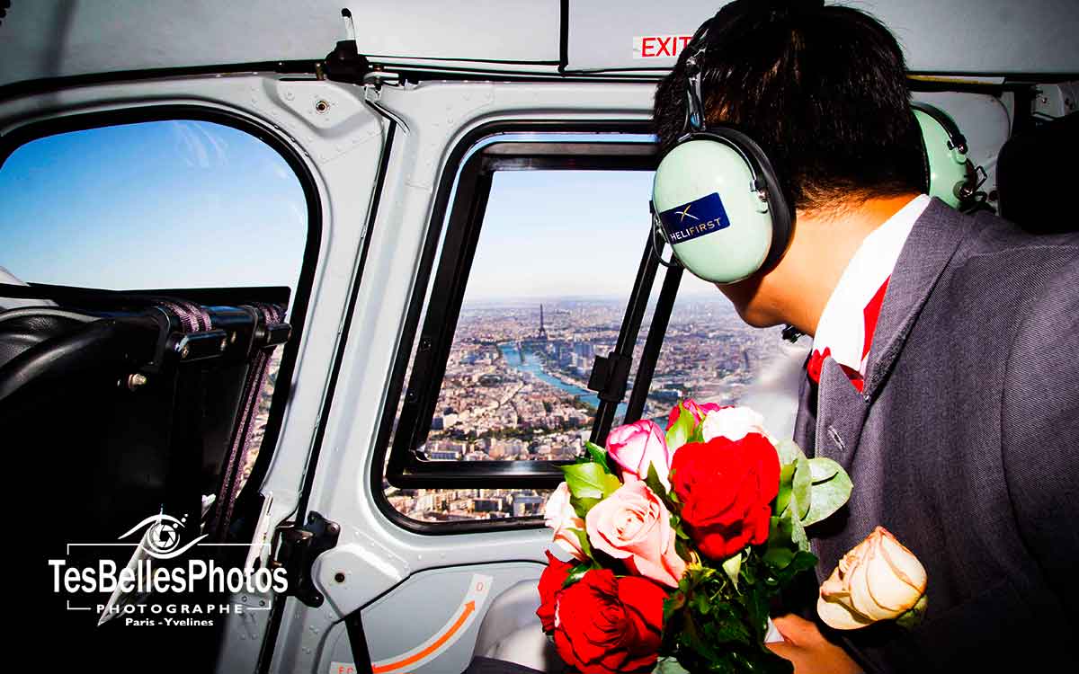 Séance photo lifestyle et Love Session couple à Paris en hélicoptère