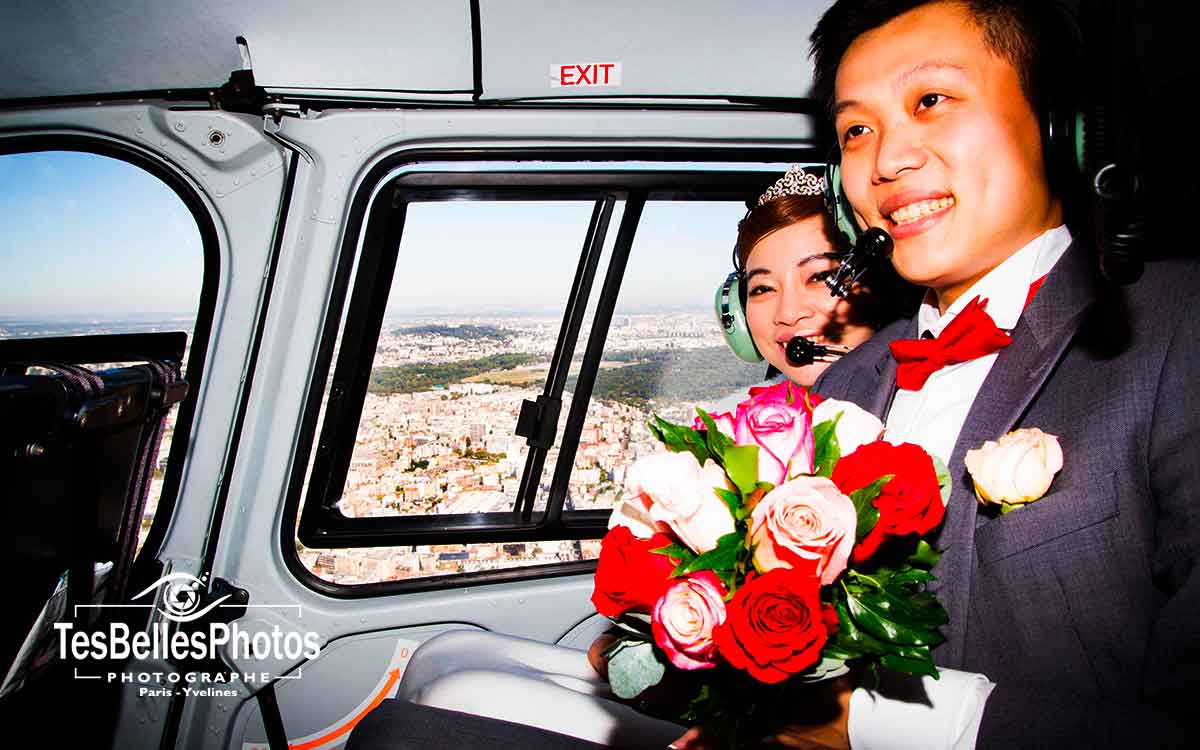 Photographe Paris séance photo couple chinois Love Session en hélicoptère