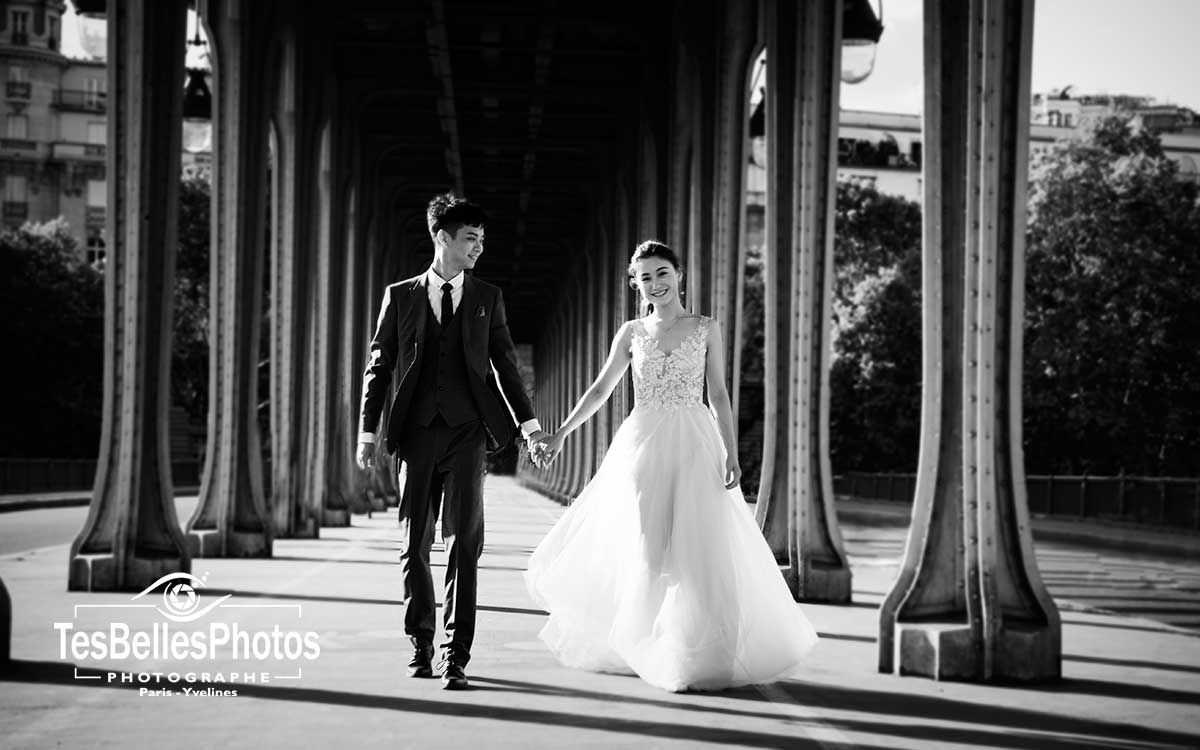 Photo pre wedding Paris, shooting photo couple chinois pre wedding à Paris au Pont de Bir-Hakeim